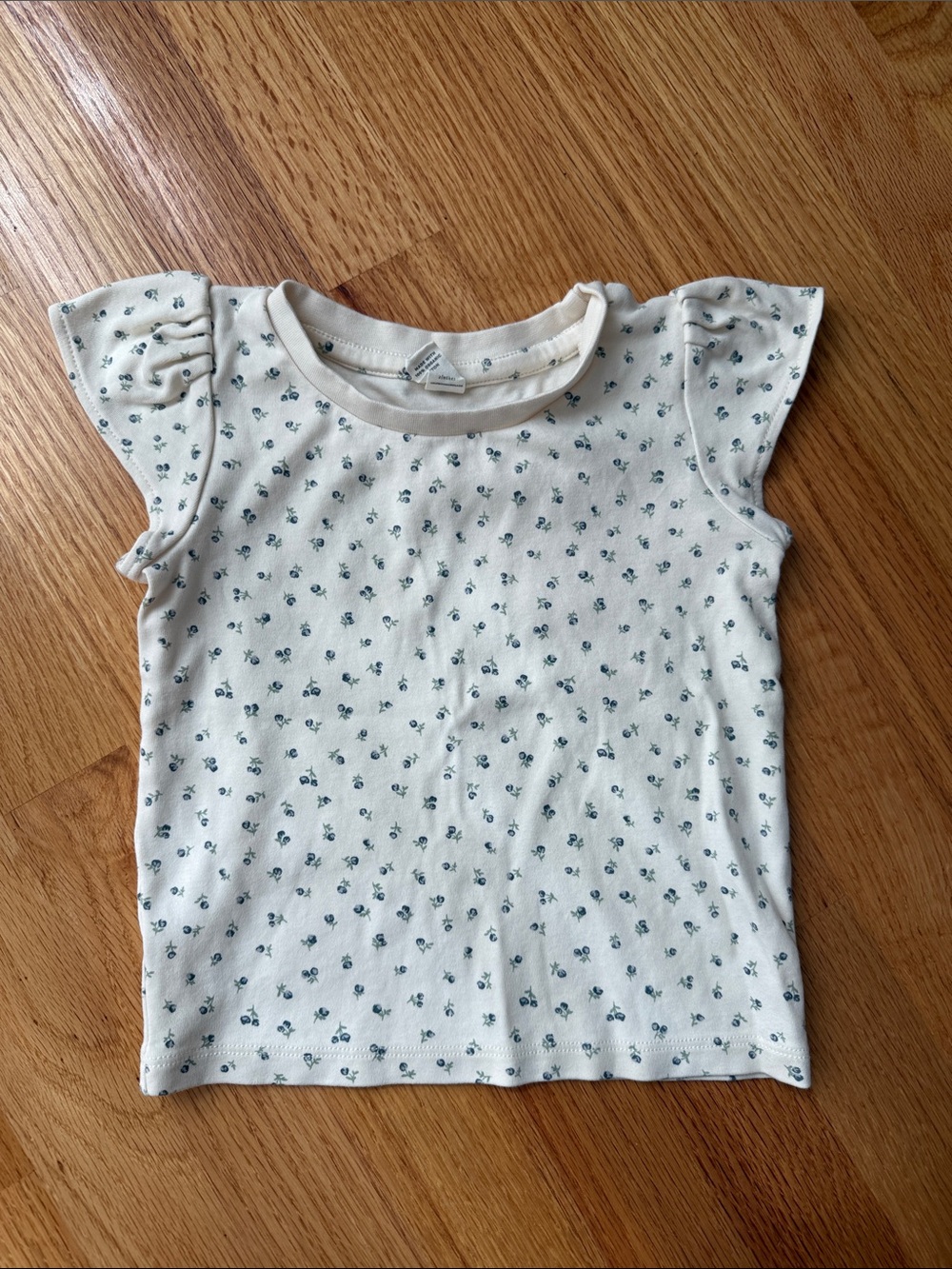 Colored Organics Cream Pearl Petal Tee with Tiny Blue Floral Print